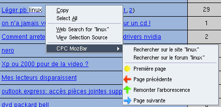 Menu contextuel du navigateur